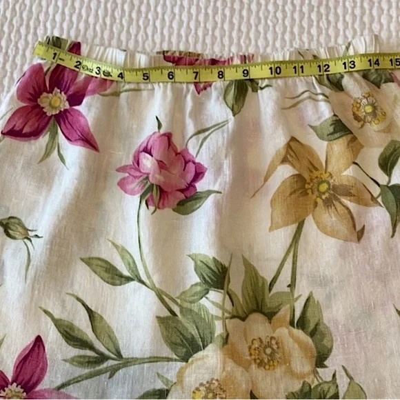 Hot Cotton linen mini skirt, floral print with ruffle, white & pink, S or M - Picture 6 of 8